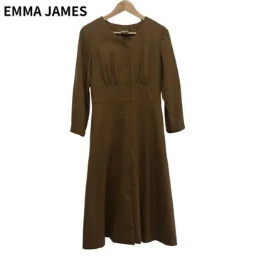 EMMA JAMES 브라운 롱 원피스 버튼 긴팔 심플 봄/가을