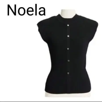 Noela 노엘라 리브 니트 반팔 하이넥 블랙 골드 버튼 프리