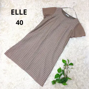 새상품급 [ELLE] 엘르 시어 보더 원피스 튜닉 브라운 40