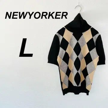 NEWYORKER 아가일 무늬 썸머 니트 터틀넥 L