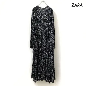 ZARA 자라 꽃무늬 긴팔 셔츠 원피스 V넥 블랙
