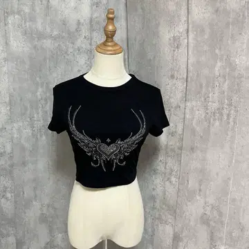 SHEIN 숏 스톤 반짝이 하트 y2k 헤이세이 갸루 티셔츠