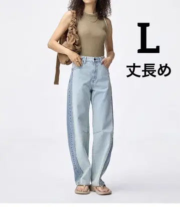 미사용 새상품 GU 2톤 배럴 레그 청바지(긴 길이) L