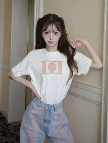 Darich 퀼팅 아플리케 비쥬 티셔츠 핑크