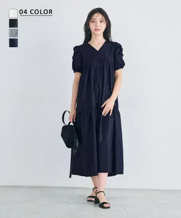 베이스먼트 온라인 퍼프 슬리브 롱 원피스