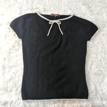 Max Mara 반팔 니트 캐시미어 100% 바이컬러 리본 블랙