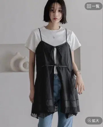 LOWRYS FARM 2way 코튼 레이스 미니 원피스 블랙
