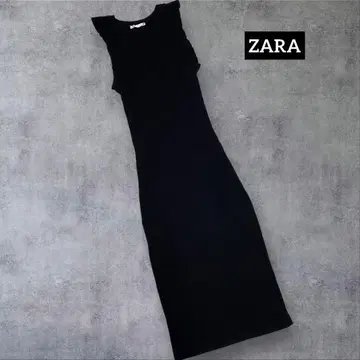 새상품급! ZARA 프릴 숄더 리브 타이트 원피스 BLACK