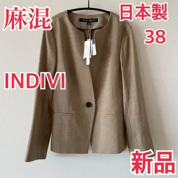 마 혼방 택 포함 INDIVI 일본제 노카라 자켓 38 봄/여름/가을