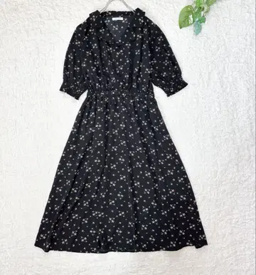 OLIVE des OLIVE 레이스 꽃무늬 롱 원피스 블랙 F 사이즈