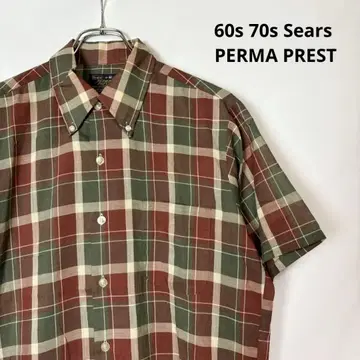 60s Sears PERMA PREST 폴리 코튼 체크 셔츠 M