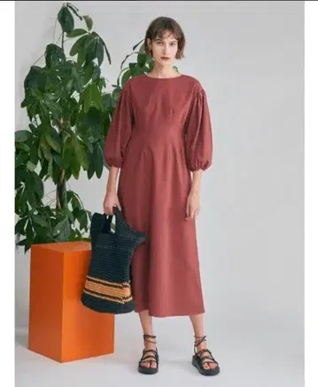 mila owen 린넨 혼방 볼륨 슬리브 원피스