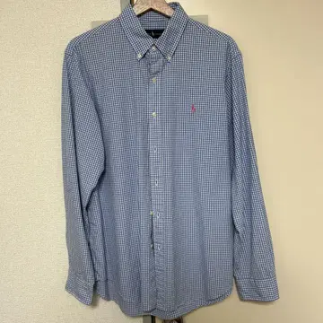 Ralph Lauren 체크 무늬 L 파랑과 화이트 체크 긴팔 셔츠