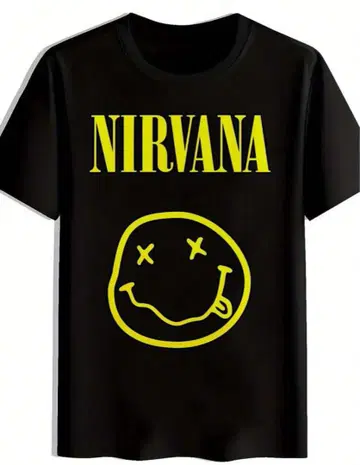 NIRVANA 스마일리 페이스 티셔츠 블랙