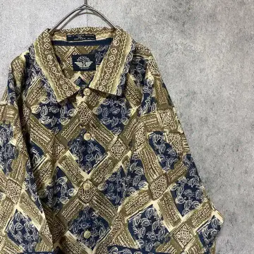 90년대 vintage 반팔 패턴 셔츠 면 남성용 XL 구제 의류 개성파