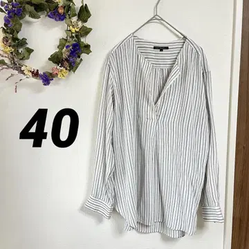 23구 스키퍼 스트라이프 셔츠 블라우스 실크100% 사이즈40