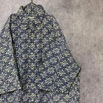 90년대 빈티지 반팔 패턴 셔츠 면 남성용 M 구제 의류 개성파