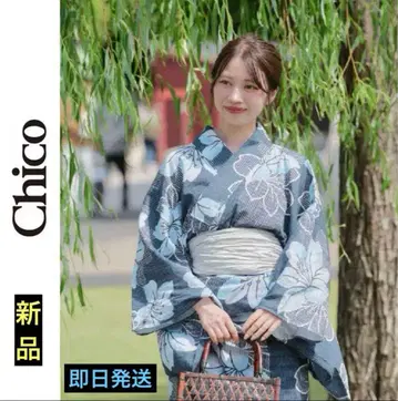 Chico 신상품 유카타 파란색 꽃무늬 신상품 당일 발송