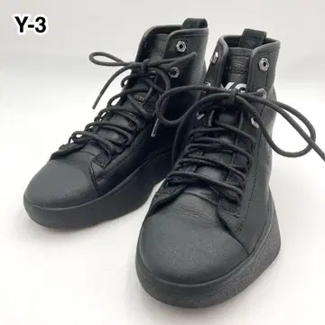 컨디션 최상 Y-3 스니커즈 하이컷 블랙 가죽 로고 자수 23.5cm