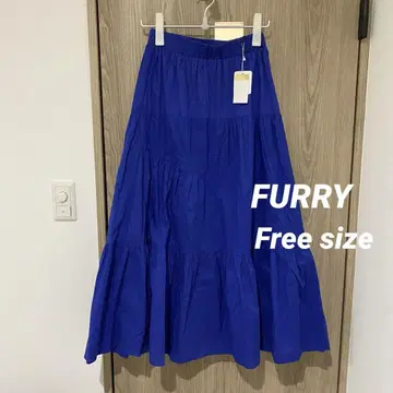 새상품 FURRY 티어드 롱 스커트 플레어 블루