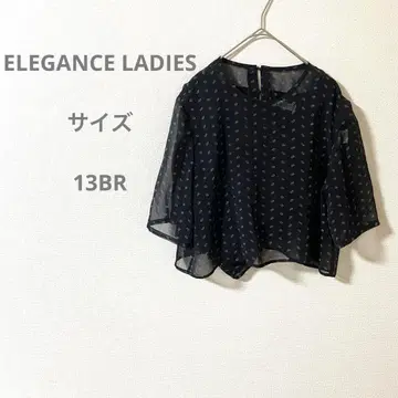 ELEGANCE LADIES 시어 셔츠 네이비 도트 무늬 반팔 블라우스