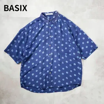 BASIX 90s 실크 100% 도트 셔츠 S/S 네이비 L