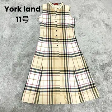 요크랜드 체크 슬리브리스 원피스 베이지 롱 A 라인