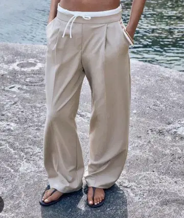 자라 와이드 팬츠 WIDE-LEG 팬츠 더블 허리 밴딩