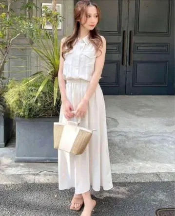 화이트 슬리브리스 셔츠 원피스 리젝시