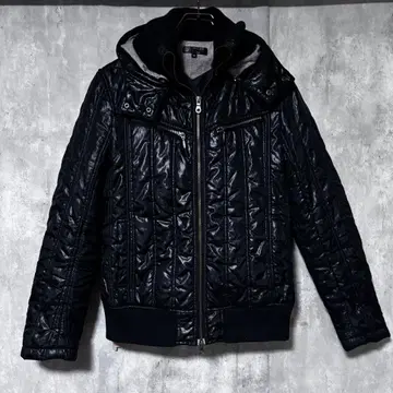 MICHEL KLEIN 블랙 퀼팅 자켓 후드 부착