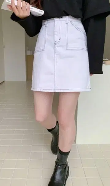 라이트 그레이 데님 미니 스커트