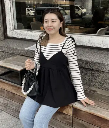 어깨 리본 V 넥 페플럼 뷔스티에