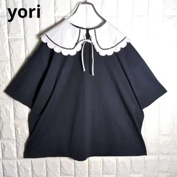 새상품급 yori 스캘럽 티셔츠 반팔 네이비