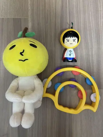 유자타로 봉제 인형과 유자맨, 탬버린 세트
