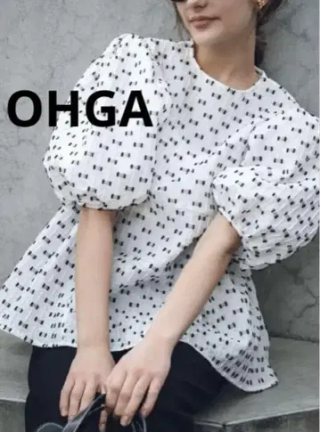OHGA ANGEL 엔젤 퍼프 슬리브 체크 무늬 반팔 상의