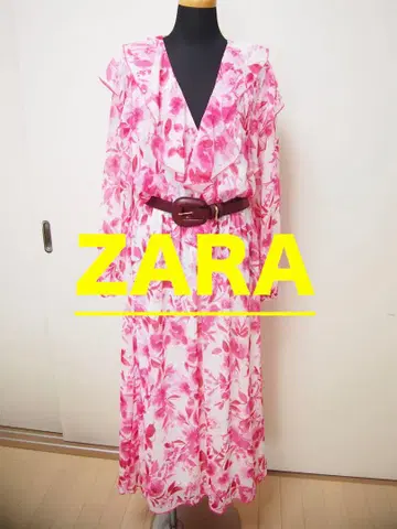 ZARA 플라워 프린트 롱 드레스 프릴 꽃무늬 원피스 M 사이즈