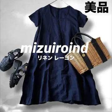 mizuiroind 미즈이로 인드 린넨 혼방 A 라인 원피스 네이비