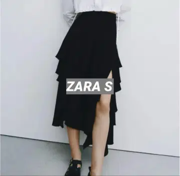 ZARA 프릴 비대칭 블랙 스커트 자라 슬릿
