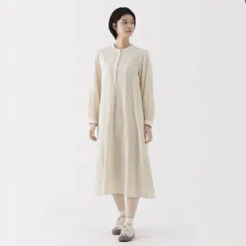 무인양품 여성 카폭 혼방 이중 거즈 긴팔 원피스