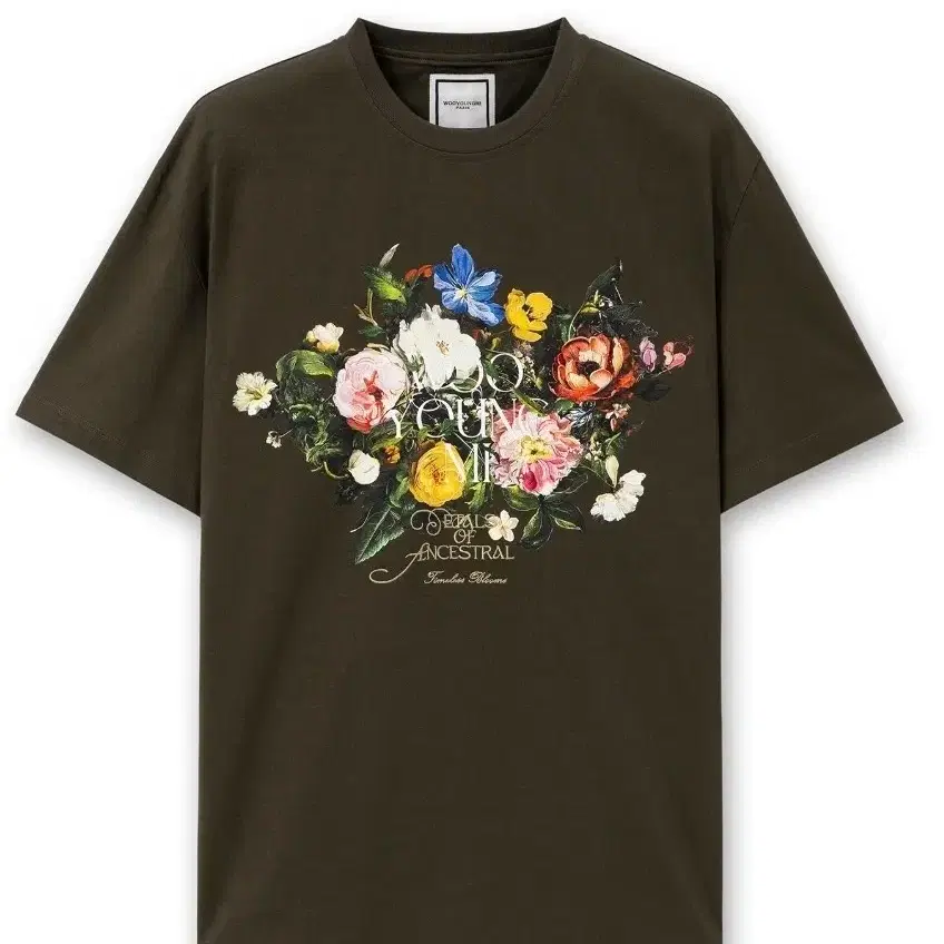 ☆韓国人気☆カーキ フラワー ロゴ Tシャツ/WOOYOUNGMI☆ WOOYOUNGMI | 우영미 Wooyoungmi Khaki Flower Logo T-shirt on