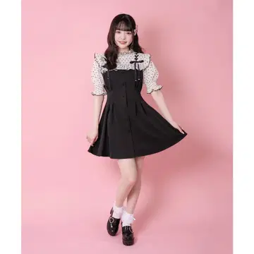 ROJITA 로지타 하트 도트 레이스업 반팔 원피스 블랙