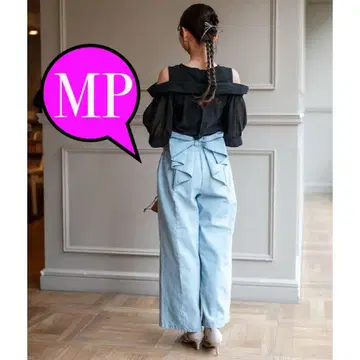 새상품 시마무라 여성용 리본 데님 팬츠 serimash MP 블루
