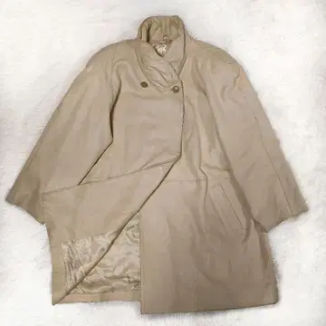 PESCE 무스탕 양가죽 가죽 코트 롱 코트 긴팔 베이지 계열
