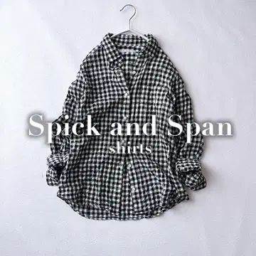 스픽 앤 스팬 셔츠 블라우스 코튼 긴팔 깅엄 체크 화이트 블랙 O