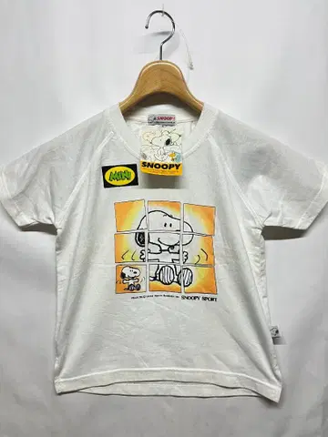 90'S 데드스탁 스누피 반팔 프린트 티셔츠 화이트 사이즈 M 구제 의류