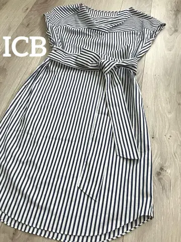 ICB 스트라이프 원피스 드레이프 리본