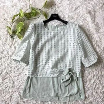 [컬 파크 레인] 7부 소매 블라우스 (S) 민트색 레이어드 귀여운