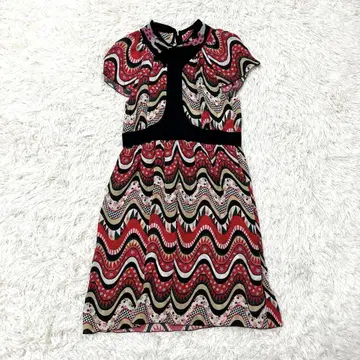 M MISSONI 롱 원피스 실크 니트 패턴 옷깃 망사 패턴 42