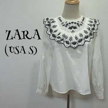 ZARA 자라 우먼(USA) 블라우스/화이트/칼라 레이스/자수/긴팔/