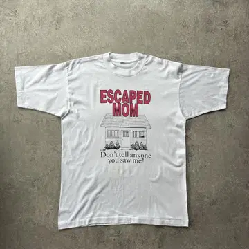 90년대 메시지 티셔츠 USA 제작 화이트 L 상당 escaped mom
